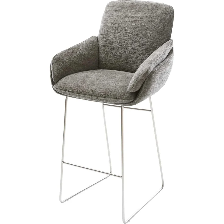 Barstuhl Luan-Flex Bouclé Soft Schlamm Kufengestell Edelstahl Silberfarben – Bild 1