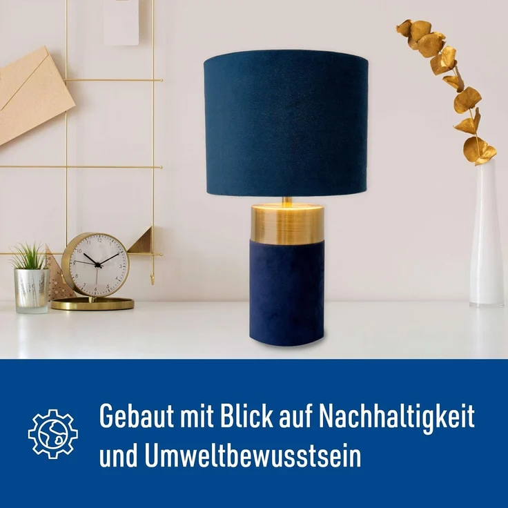 näve Tischleuchte Bordo, ohne Leuchtmittel, 1xE14, Textilschirm blau, Fuß blau gold, Höhe 32cm, Zuleitung 150cm – Bild 5