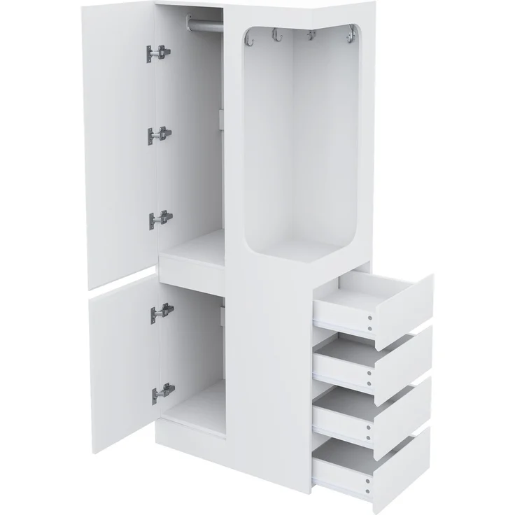 CHICFURN Kleiderschrank, Weiß, 70x170x40 cm, mit 4 Schubladen und offenem Kleiderbereich – Bild 8