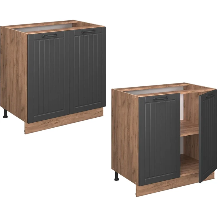 Küchenunterschrank Fame-Line Dunkelgrau 80 cm mit Regal, AP Anthrazit Vicco – Bild 6