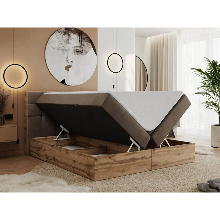 MKS MÖBEL Boxspringbett ALBERO 1 (Set, Packung, Topper T25/Visco, Stauraum, Matratzen, Bettkästen, T30-Schaum), Doppelbett, Multipocket-Matratzen, Möbelplatten, Praktisch – Bild 3