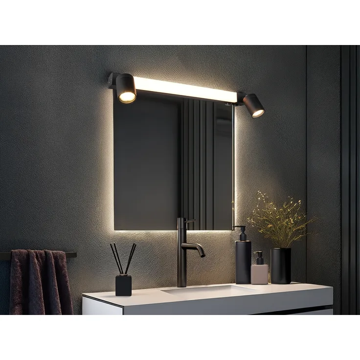 LED Bad Spiegelleuchte mit 2 Strahlern & Schalter, Schwarz Breite 60cm