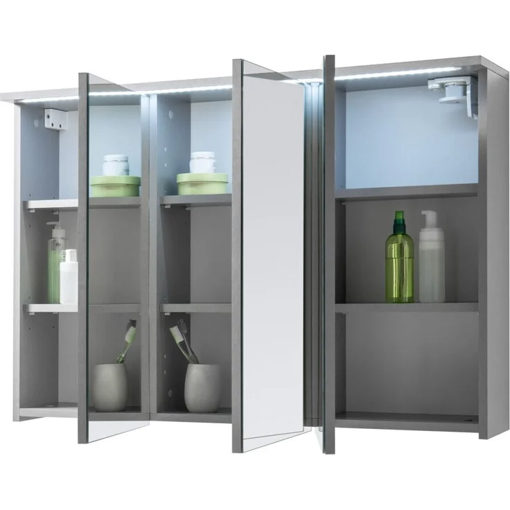Spiegelschrank Bad TWO mit LED Beleuchtung Badspiegel Badschrank Spiegel grau Titan – Bild 2