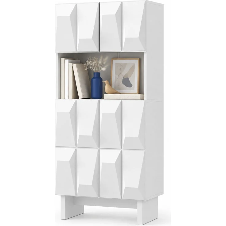 DESVIAE Regal-Vitrine Weiß aus Spanplatte – 60,5x135,5x34 cm – 4 Türen, offenes Fach – Bild 7