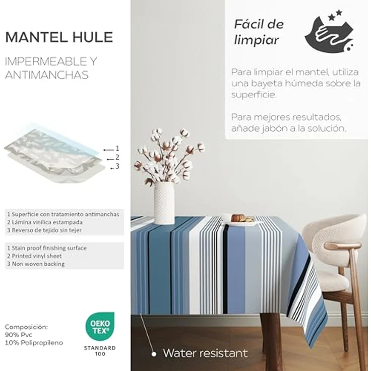 Martina Home Wachstuchtischdecke, wasserdicht, Lugano, Blau, 240 x 140 cm, schmutzabweisend, rechteckig – Bild 5