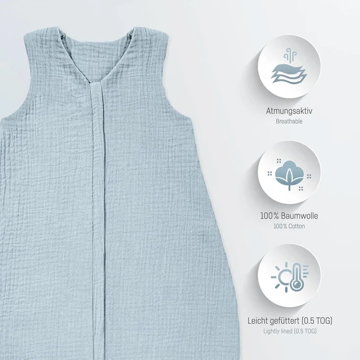 Julius Zöllner Baby Sommerschlafsack Musselin denim 60 cm – Bild 2