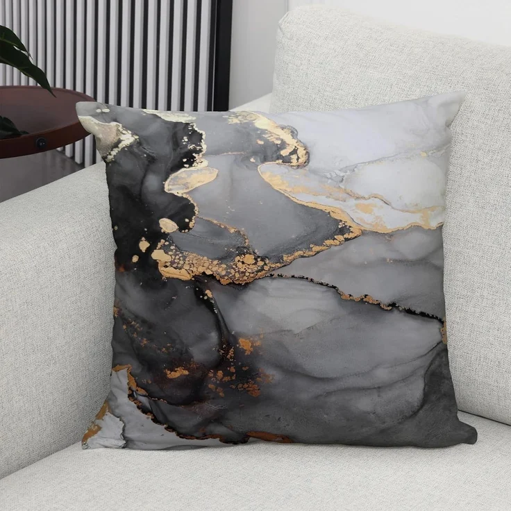 Velvet Kissenbezüge 45×45 cm 4er-Set Marmor Schwarz & Gold, Luxus Fluid Art, Couch – Bild 4