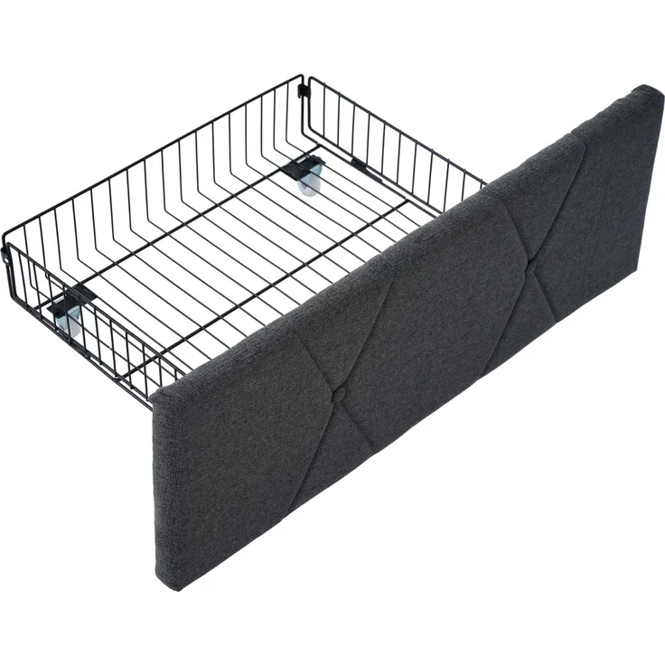 Polsterbett 140×200 cm aus Leinen-Stoff mit USB-Anschluss, vier Schubladen und Matratze, grau – Bild 10