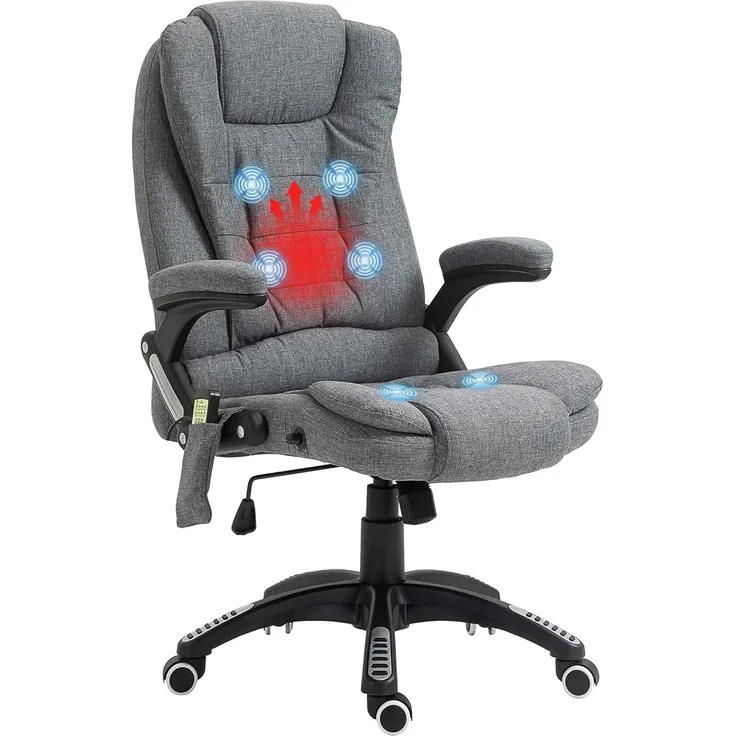Vinsetto Massagesessel Chefsessel mit Massagefunktion höhenverstellbarer Drehstuhl ergonomischer Gamingstuhl Bürostuhl Massage Grau 67 x 74 x 116–126 cm