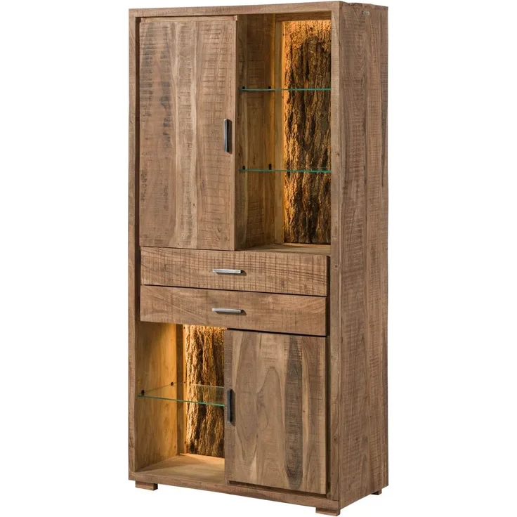 Vitrine BARK Akazie massiv dula inkl. LED Wolf Möbel