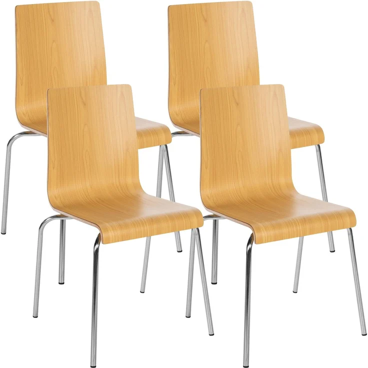 CLP 4er Set Stapelstühle Gahanna Formholz mit HPL-Laminat Stahlgestell bis 150 kg,natura – Bild 1