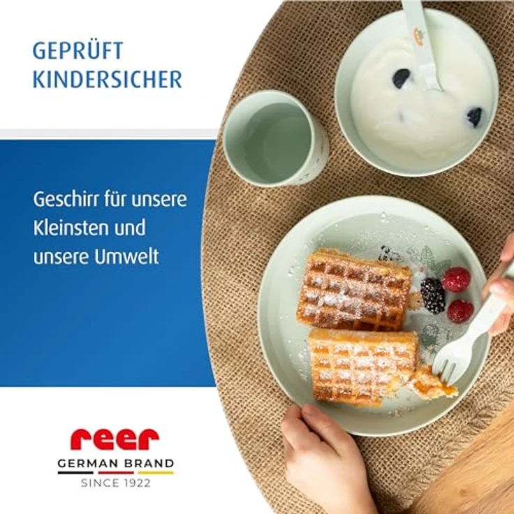 reer Kindergeschirr Set | Motiv: Little Explorer | Biokunststoff-Geschirr für Kleinkinder aus 100% ISCC-zertifiziertem Material | 5-teilig | BPA-frei | spülmaschinengeeignet – Bild 2