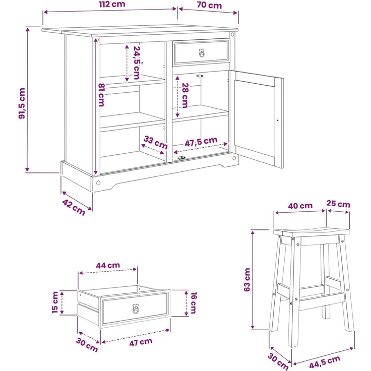vidaXL Kücheninsel Set mit Tür 3 pcs Weiß und Honigwachs Massiv-Kiefer 3425401 – Bild 9