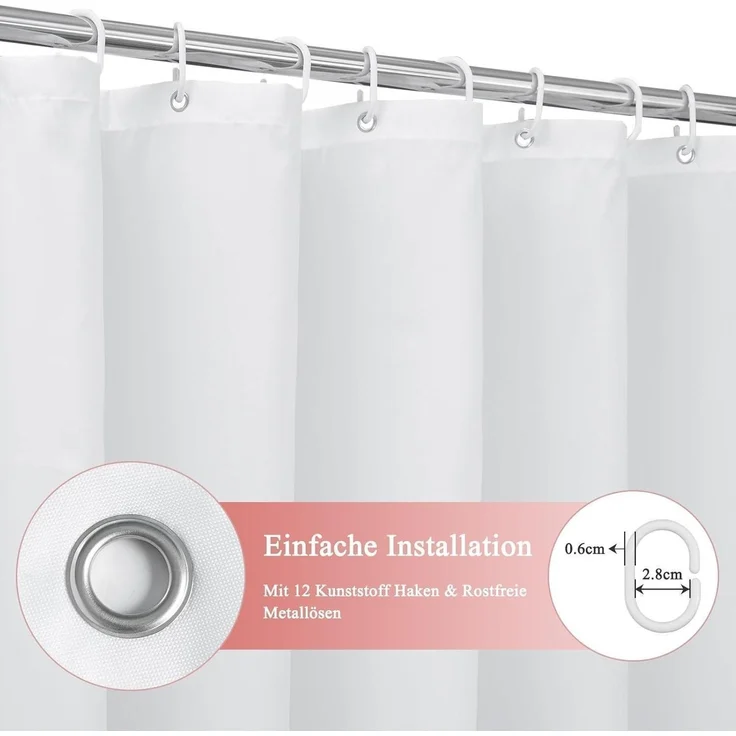 Duschvorhang 180x200cm Textil, Rosa 120g/m² Wasserdicht Waschbar Antischimmel – Bild 5
