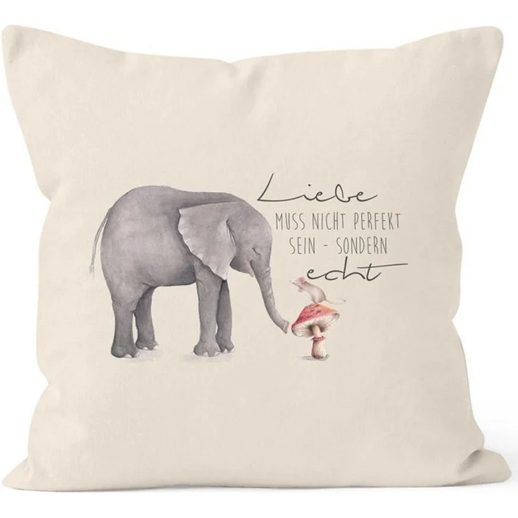 MoonWorks Dekokissen Kissenbezug Geschenk Liebe muss nicht perfekt sein sondern echt Elefant Maus Kissen-Hülle Deko-Kissen 40x40 Baumwolle MoonWorks® – Bild 2