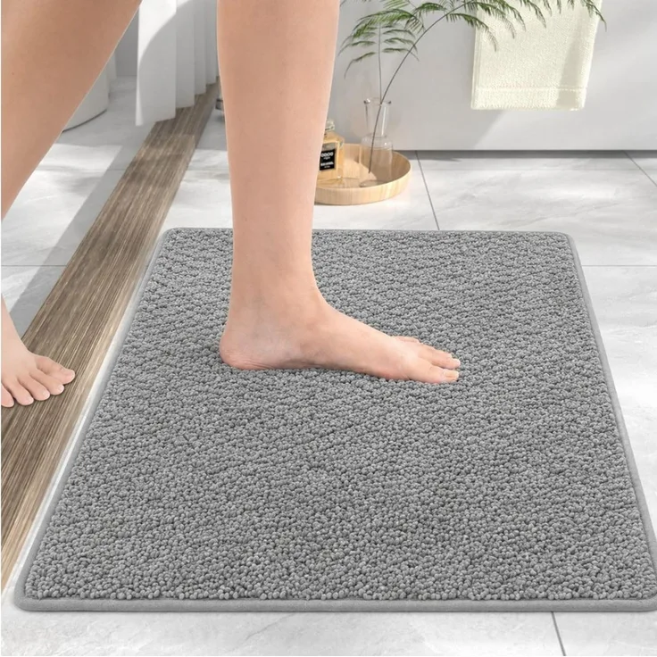 Forrlite Badematte Duschmatte Badezimmerteppich, 40x60cm Badematte rutschfest, Super Saugfähige Badematten & Badteppiche, schnell trocknend, Graue Badematte in Sisal-Optik, Badteppich Waschbar,Badezimmermatte für Dusche und Badewanne, Hellgrau
