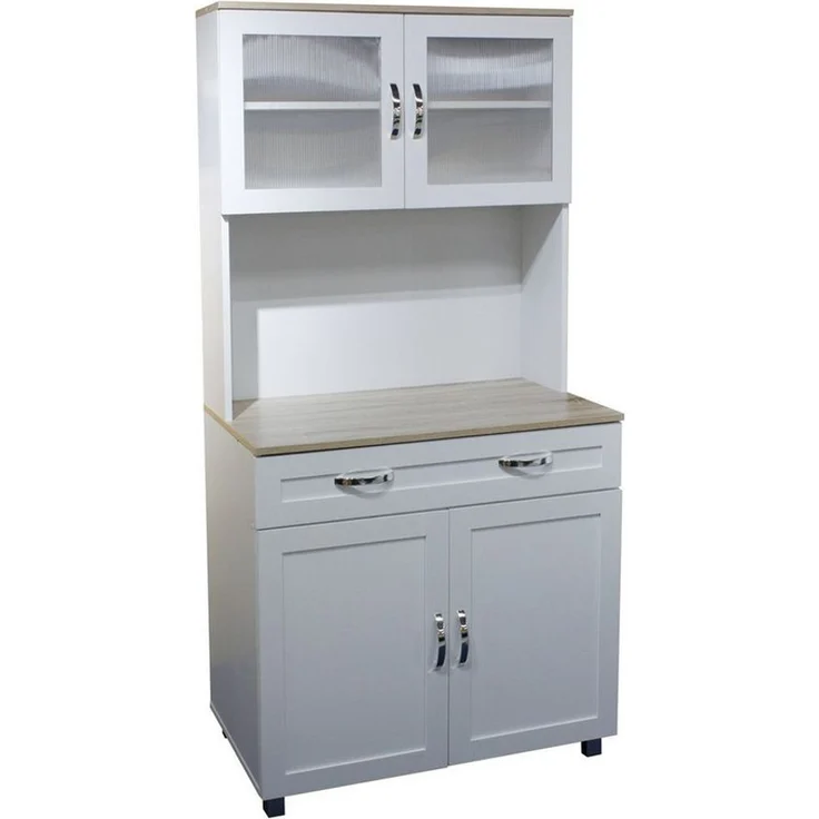 HTI-Living Hochschrank Küchenbuffet mit Glasteil Weiß Blanca (Stück, 1-St, 1 Schrank) Küchenschrank Hochschrank – Bild 2