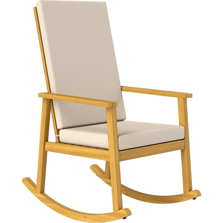MELAYR, Schaukelstuhl aus Akazienholz Schaukelsessel mit hoher Rückenlehne Kissen bis 160 kg 60 x 89 x 107 cm Beige – Bild 1
