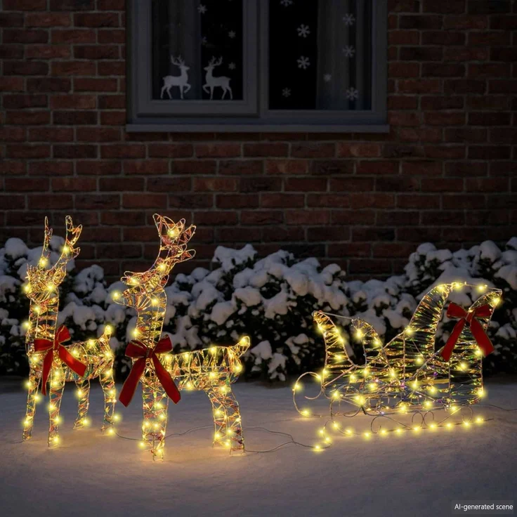 vidaXL 3D-Weihnachtsrentier mit Schlitten LOVIISA 3 stk. Warmes Weiß 42018970 – Bild 1