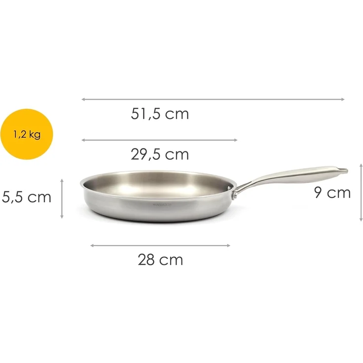 Hanseküche Bratpfanne Bratpfanne, Edelstahl 18/10 (Tri-Ply Drei Schichten, spülmaschinen- und ofenfest, 1-tlg, induktionsgeeignet, kompatibel mit allen Herdarten), mit kühlbleibendem Griff – Bild 3
