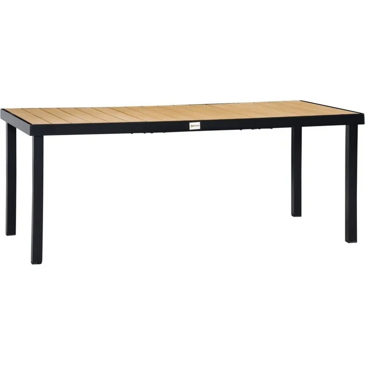 Outsunny Gartentisch Für 8 Personen Gartenmöbel Loungemöbel pflegeleicht Kunststoff (Aluminiumtisch, 1-St, Esstisch), Natur+Schwarz 190 x 90 x 74 cm