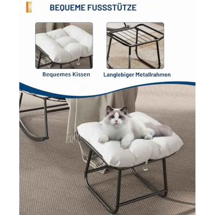 GarveeHome Schaukelstuhl Oversized mit Fußhocker, Schaukelsessel mit dickem Kissen & Metallrahmen, Relaxsessel für Poolside, Garten und Hinterhof, Tragfähigkeit – Bild 6