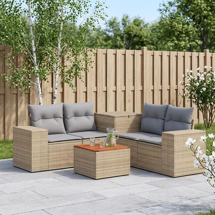 vidaXL Sofa Set 6 stk. Beige und Hellgrau Polyrattan und Stahl 3447581 – Bild 1