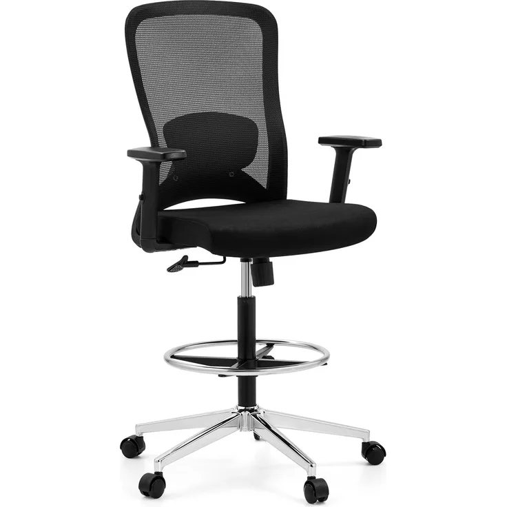 hjh OFFICE Counterstuhl Ergonomisch Top Work 44 – Hoher Verstellbarer Arbeitsstuhl aus Netzstoff, Höhenverstellbare Armlehnen, Lendenwirbelstütze & Fußring, Schwarz