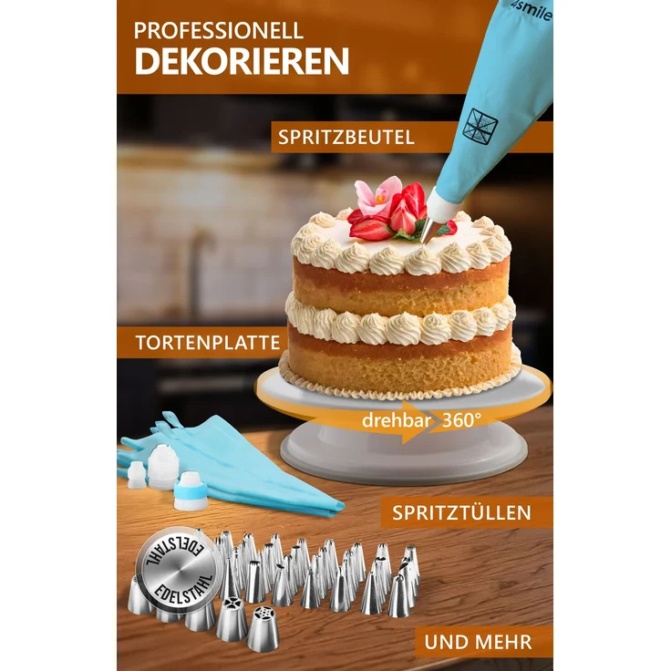 Aurelia Home Tortendeko-Set 144-teilig mit Tortenring 15 cm und Drehteller – Bild 5