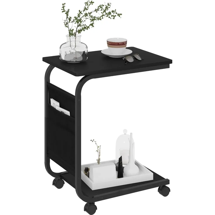 Woltu Beistelltisch (1-St), C-Form, auf Rollen, mit Stauraum, für Bett Sofa