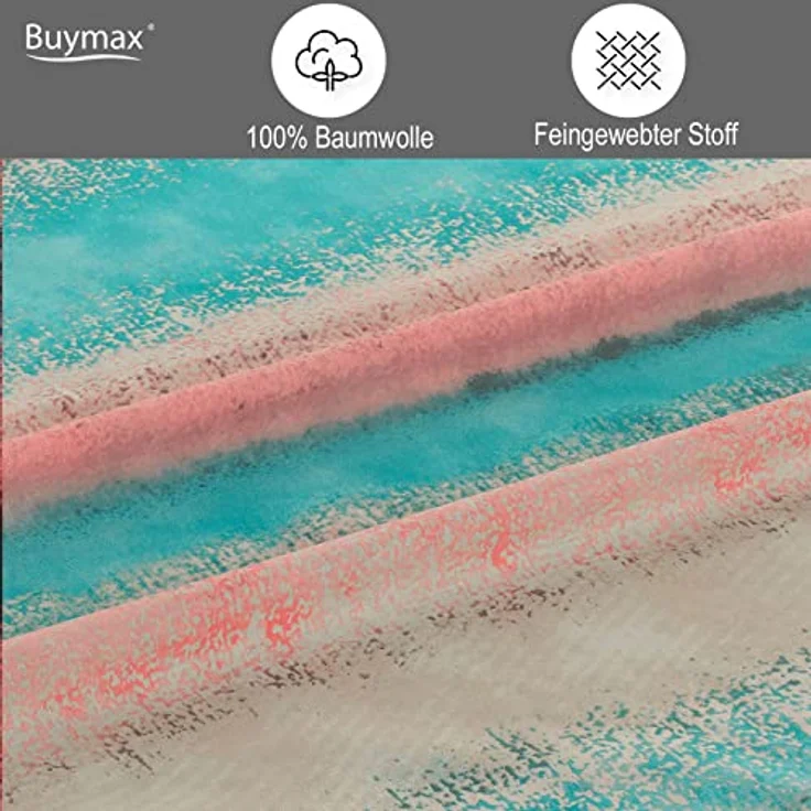 Buymax Bettwäsche Belissim Bettbezug-Set, Renforce: 100% Baumwolle, 2 teilig, 135x200 cm, mit Reißverschluss, Streifen, gestreift, Rose-Türkis – Bild 4