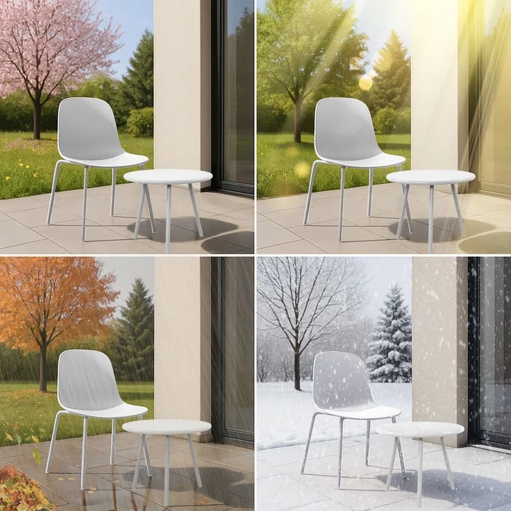 CLP 2er Sitzgruppe Mindin Set 1 Tisch 2 Stapelstühle wetterfest UV-beständig,hellgrau – Bild 5