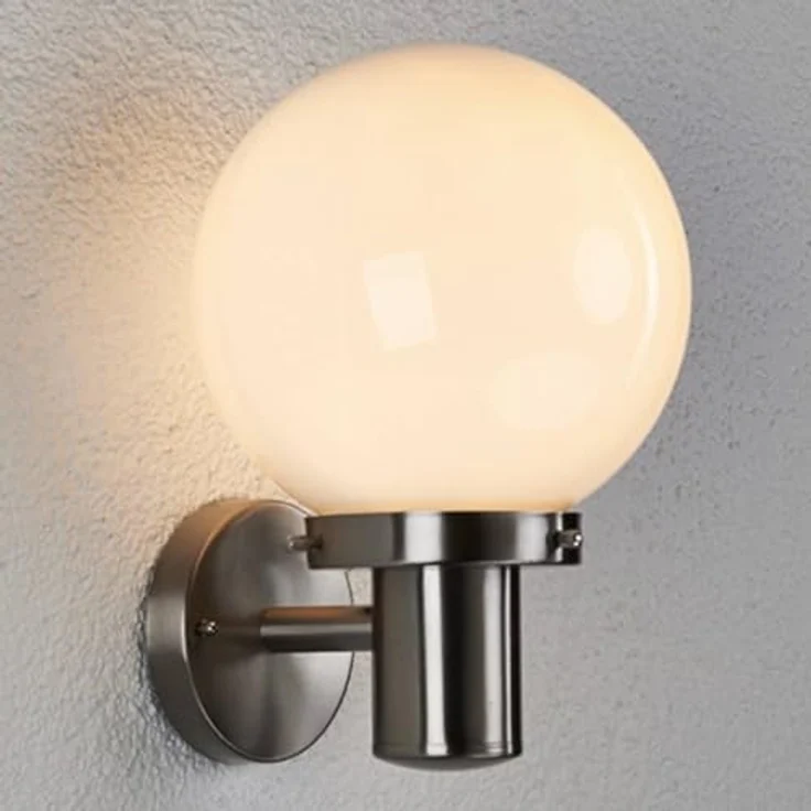 Lindby Samuel, spritzwassergeschützte Wandleuchte für Außen, moderne Aluminium-Edelstahloptik, 1-flammig E27, IP44 – Bild 2