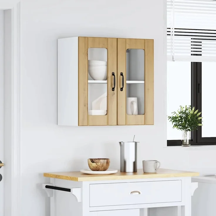 vidaXL Küchen-Hängeschrank mit Glastür Lucca Artisan-Eiche Holzwerkstoff 853916 – Bild 2