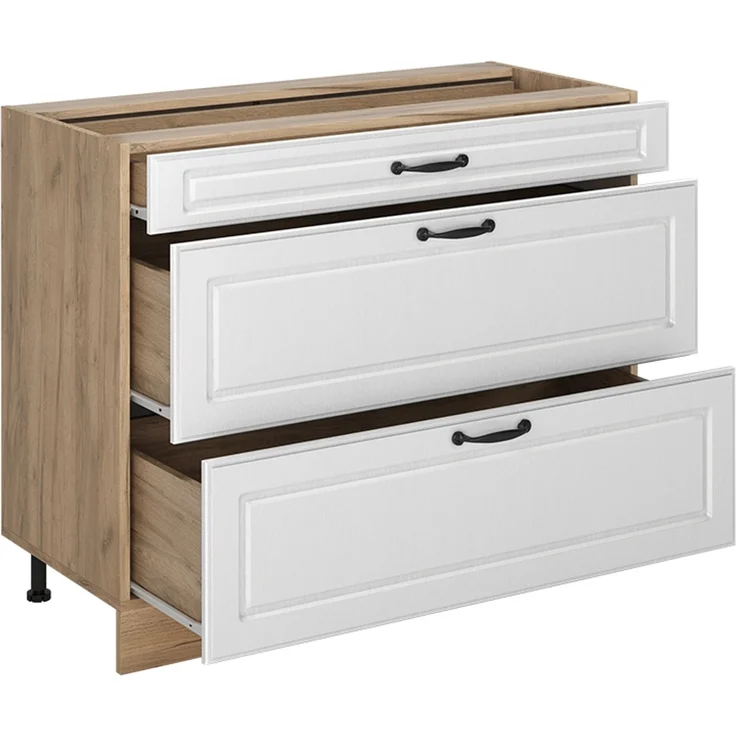 Küchenunterschrank R-Line Weiß Landhaus/Goldkraft Eiche 100 cm Arbeitsplatte Goldkraft Eiche Vicco – Bild 3