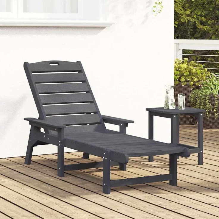 Sonnenliege, Gartenliege Hellgrau 195,5 x 53 x 98,5 cm HDPE – Bild 3