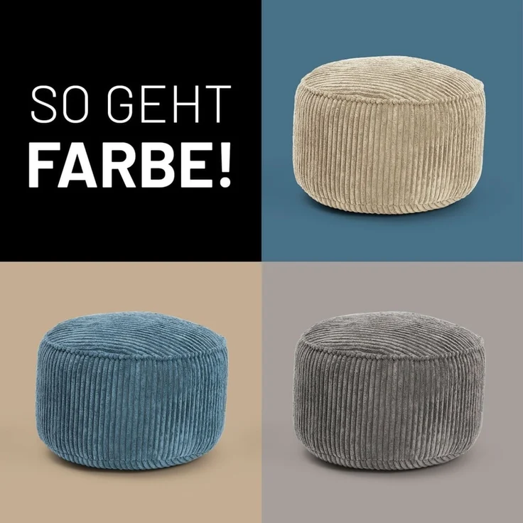Lumaland Pouf Sitzhocker Cord Ablage kompakt 25x45 cm, pflegeleicht, Indoor Relaxen – Bild 8