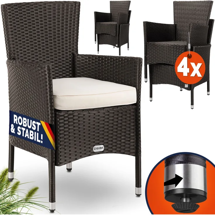 CASARIA® Polyrattan Gartenstühle 4er Set Braun