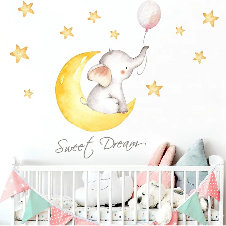 Little Deco Kinderzimmer Aufkleber Mädchen Elefant & Spruch Sweet Dream 121x58 cm