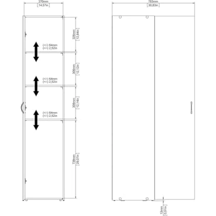 Dmora - 1-Tür MehrzweckschrankMelanie, Multifunktionale Möbel, Schuhschrank, Besenschrank, 42x39 h175 cm, Weiß – Bild 2