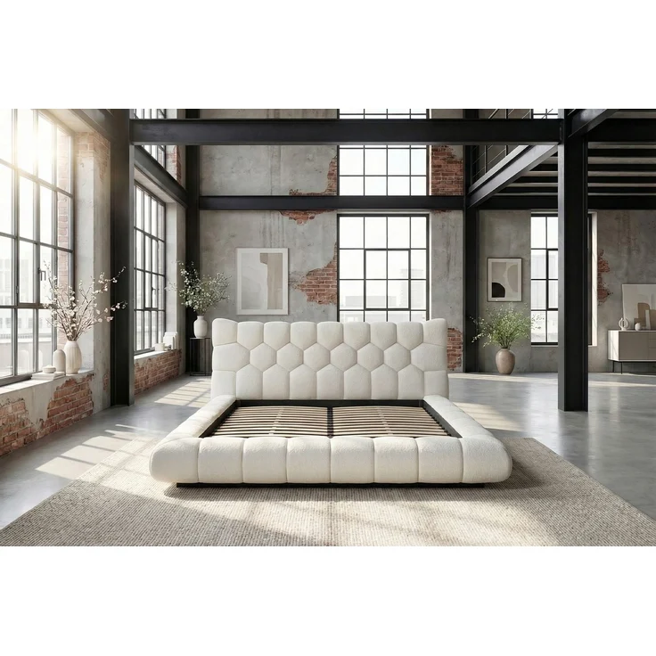 KAWOLA Bett ATTICO Polsterbett Stoff cremeweiß 180x200 cm mit Lattenrost – Bild 4