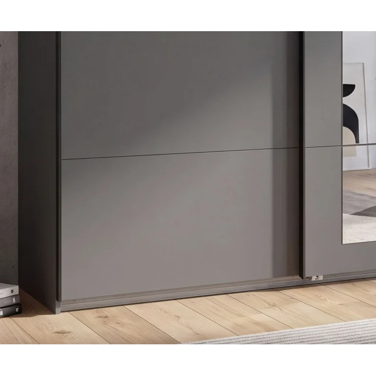 Schwebetürenschrank 3-trg Kleiderschrank 313 cm in Grafit Spiegel Griffe schwarz – Bild 4