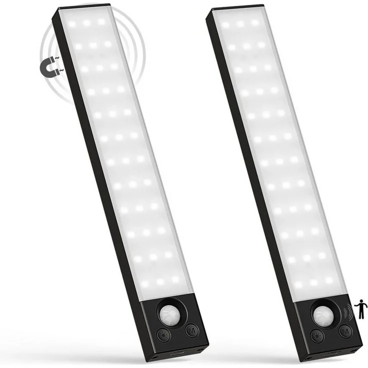 LQWELL LED Unterbauleuchte mit Bewegungsmelder, Dimmbar, Akku, USB-C Wiederaufladbar Schranklicht, LED fest integriert, Treppenlicht Nachttischlampe 22,5 cm, 1500 mAh, für Küche, Kleiderschrank, Schlafzimmer – Bild 1