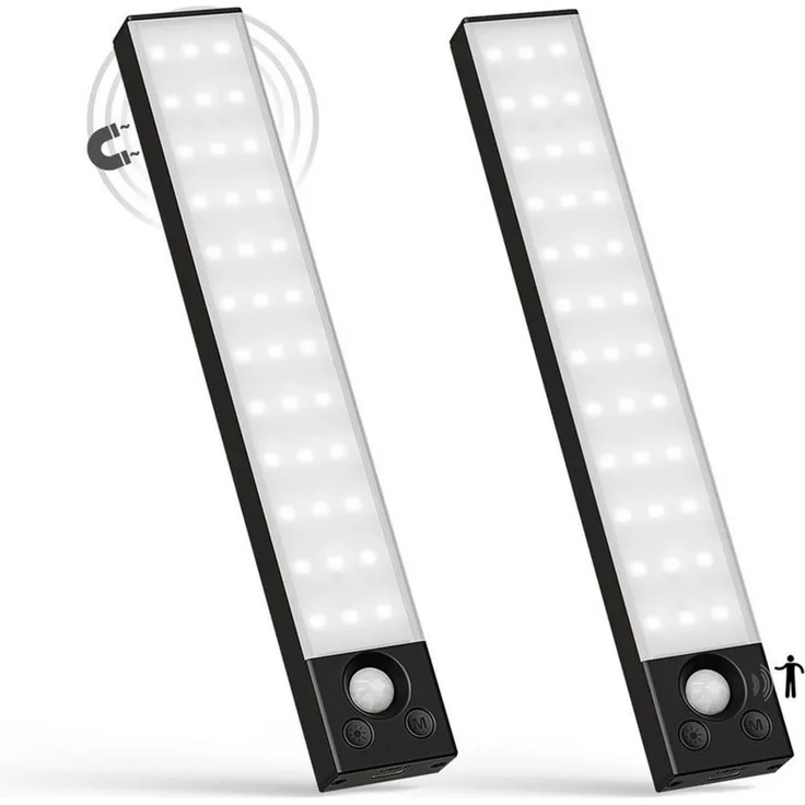 LQWELL LED Unterbauleuchte mit Bewegungsmelder, Dimmbar, Akku, USB-C Wiederaufladbar Schranklicht, LED fest integriert, Treppenlicht Nachttischlampe 22,5 cm, 1500 mAh, für Küche, Kleiderschrank, Schlafzimmer