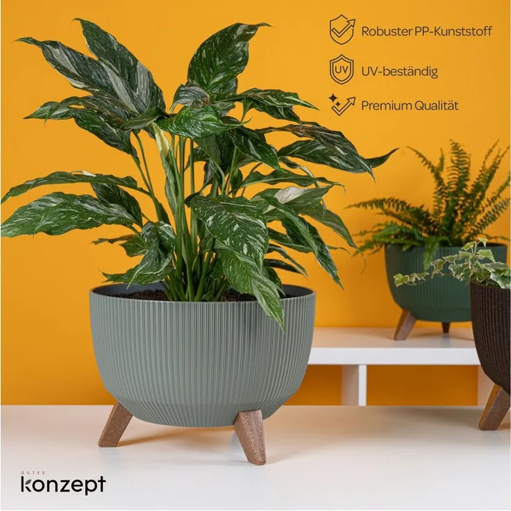 KONZEPT Blumentopf Pflanzenschale mit Füßen 33 cm, Pflanzkübel Groß Außen, Blumentopf Kunststoff, UV-Beständig, Wetterfest, Mit Wasserablauf