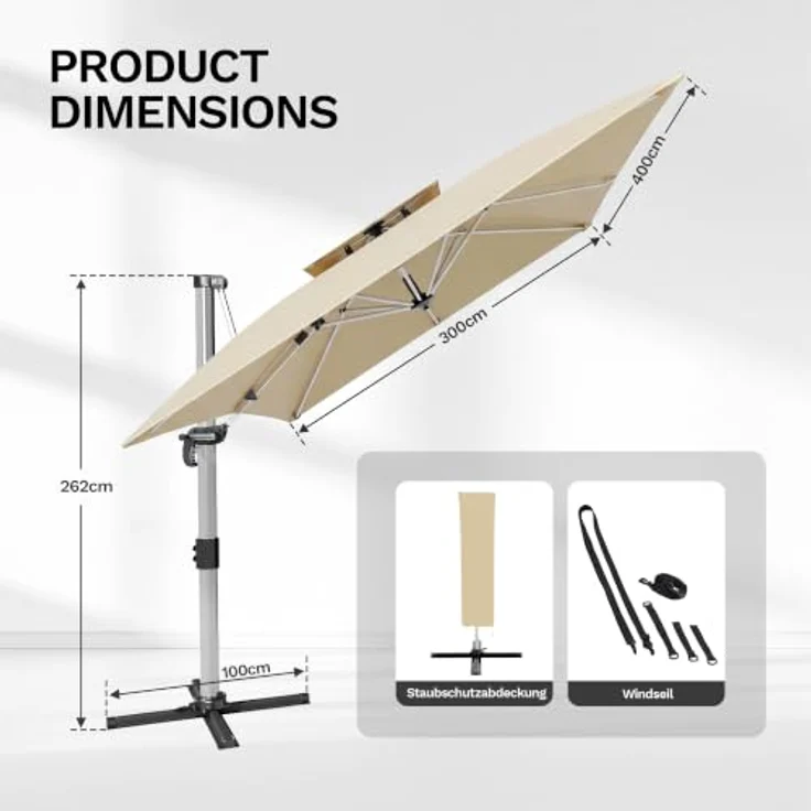 JUMMICO Ampelschirm Sonnenschirm 300x400 cm, Beige – Bild 3