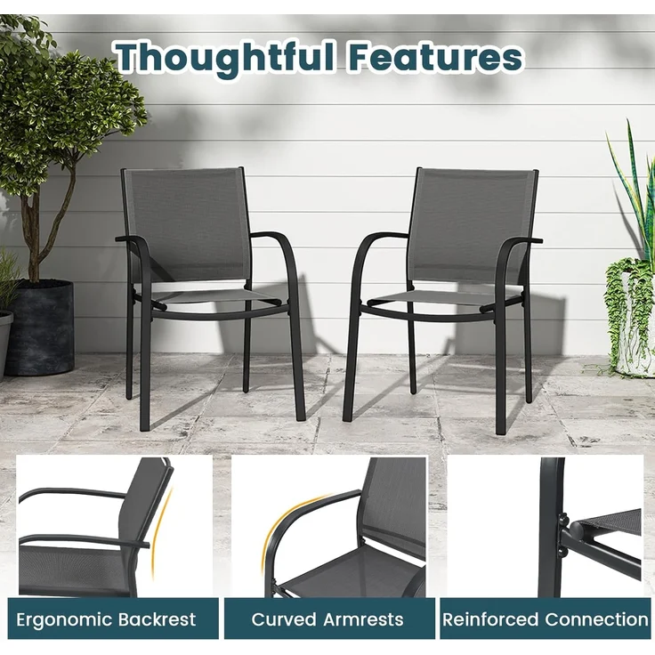 FANTASK Terrassenstühle aus Textilene und Metallgestell, Balkonstühle, Gartenstühle 2er Set mit Armlehnen bis 150 kg belastbar, 61 x 58 x 85 cm (Grau) – Bild 7