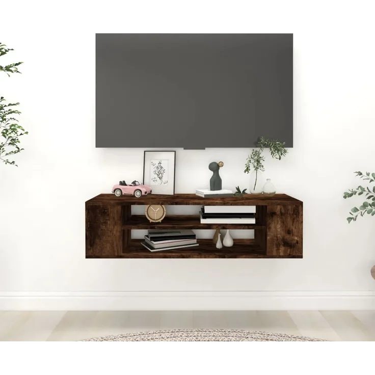 TV-Wandschrank, Fernsehschrank Räuchereiche 100x30x26,5 cm Holzwerkstoff