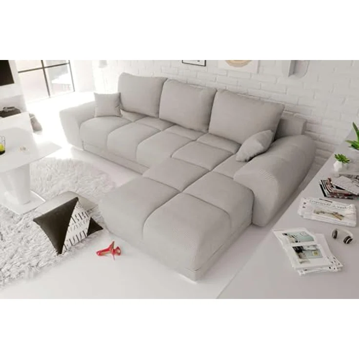 99rooms Antalya Ecksofa Cordstoff POSO Greige Rechts mit Schlaffunktion – Bild 3