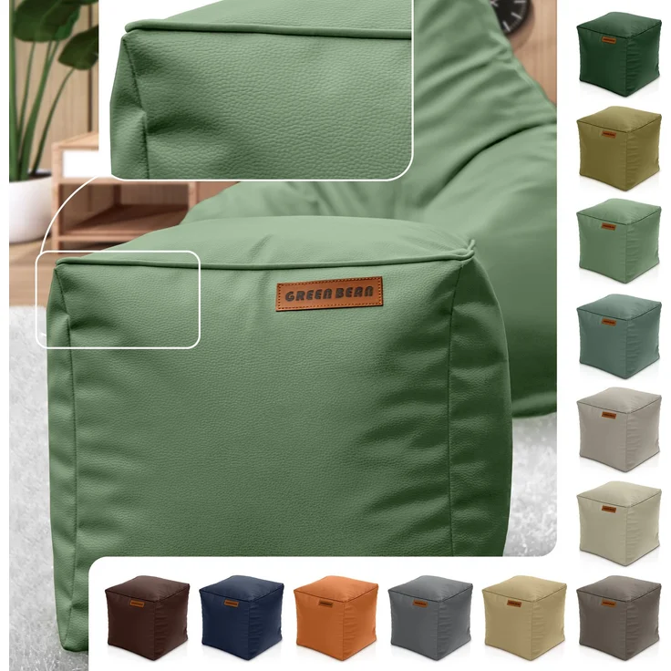 Green Bean® Sitzhocker aus Kunstleder - Pouf mit EPS Perlen Füllung - 40 x 40 cm - perfekte Ergänzung zum Sitzsack - Hellgrau-Grün – Bild 2